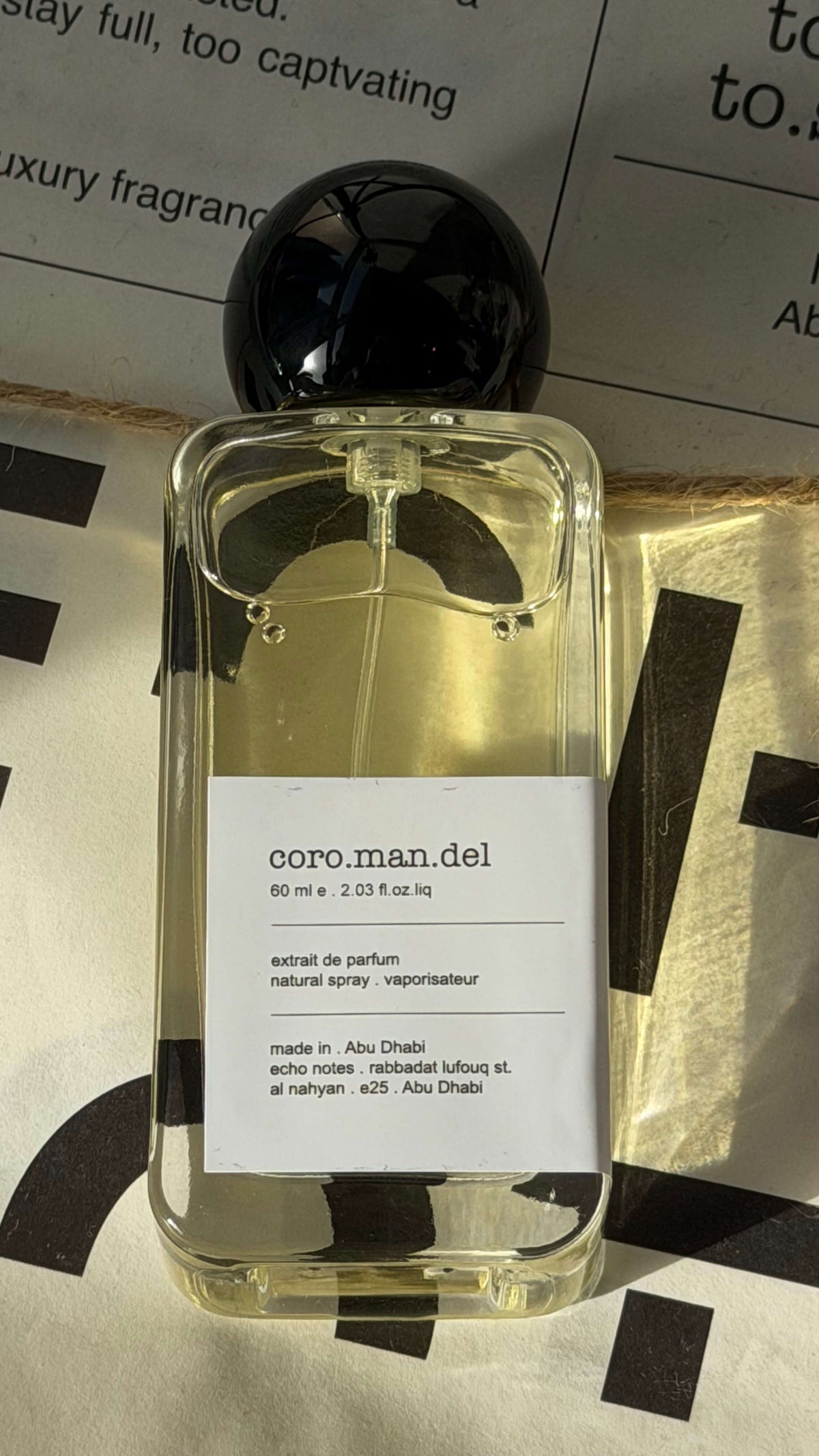 Coromandel eau de parfum bottle Echo Notes oriental woody fragrance