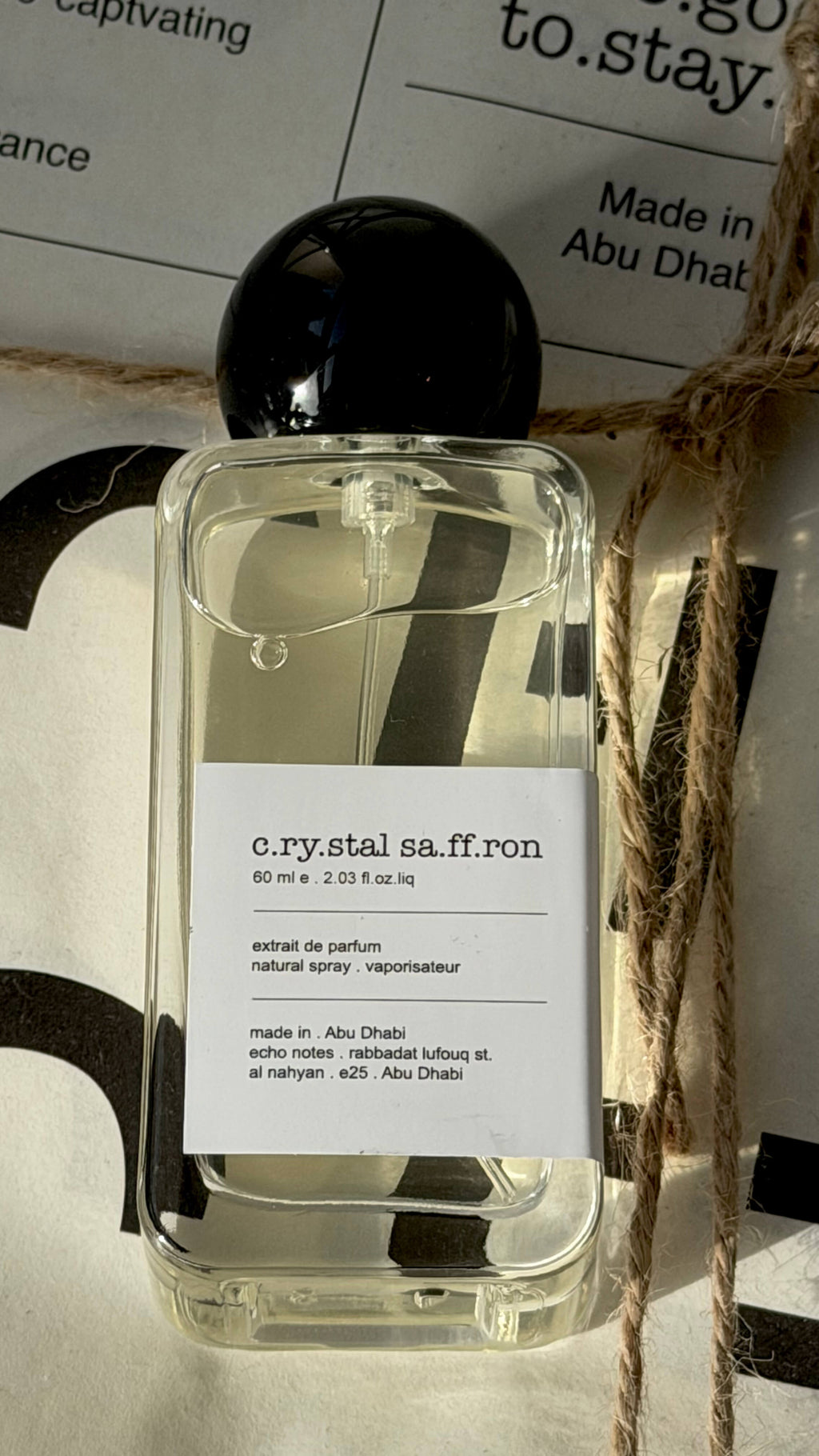 Crystal Saffron eau de parfum bottle Echo Notes oriental spicy fragrance