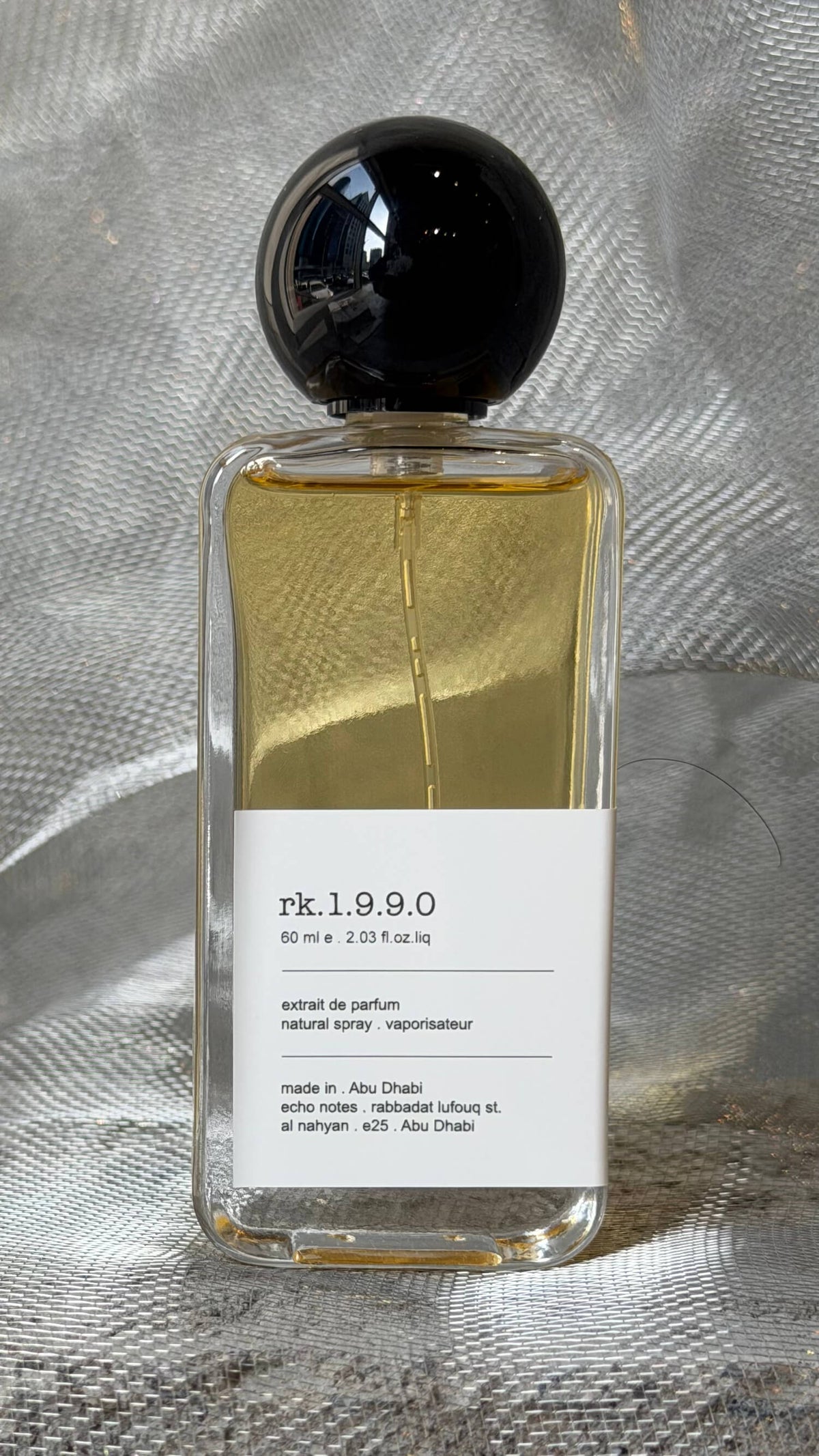 rk.1990 eau de parfum bottle Echo Notes vanilla oud fragrance