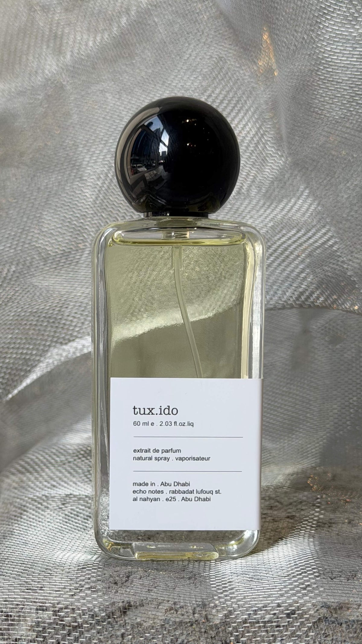 Tuxido eau de parfum bottle Echo Notes chypre fragrance