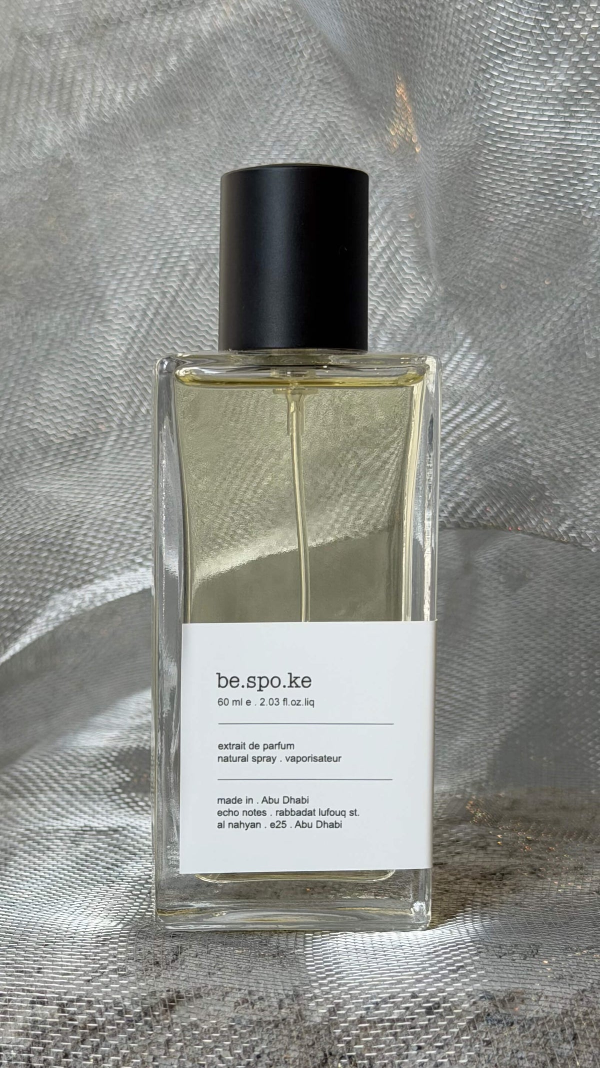 Bespoke eau de parfum bottle Echo Notes leather oriental oud fragrance