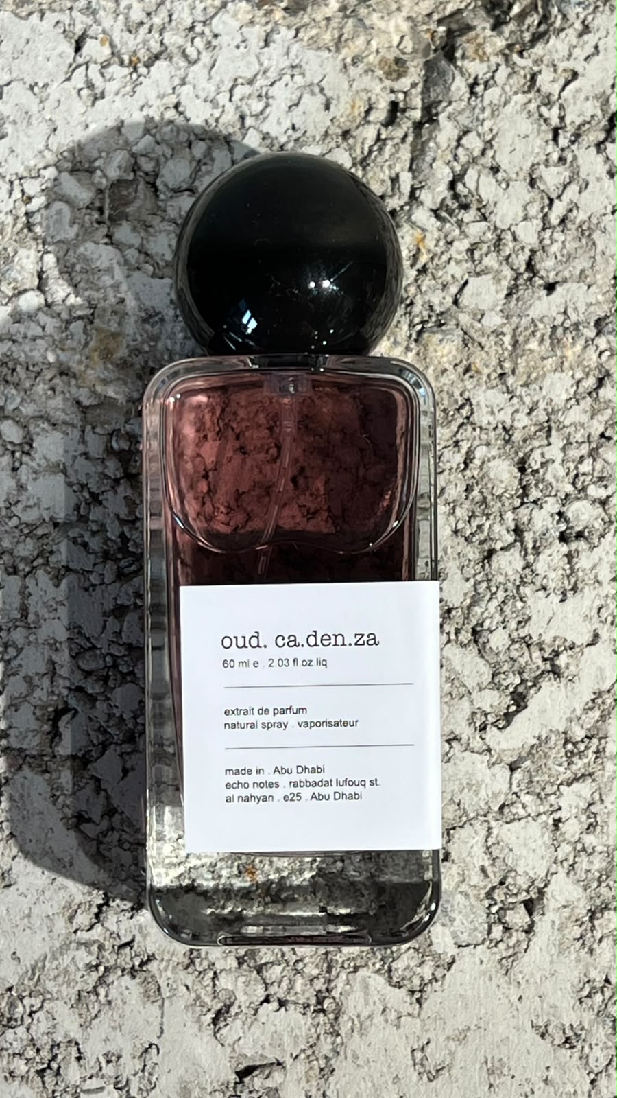 Echo Notes Oud Cadenza perfume bottle surrounded by rich spices, sweet dates, agarwood oud, and vanilla pods.