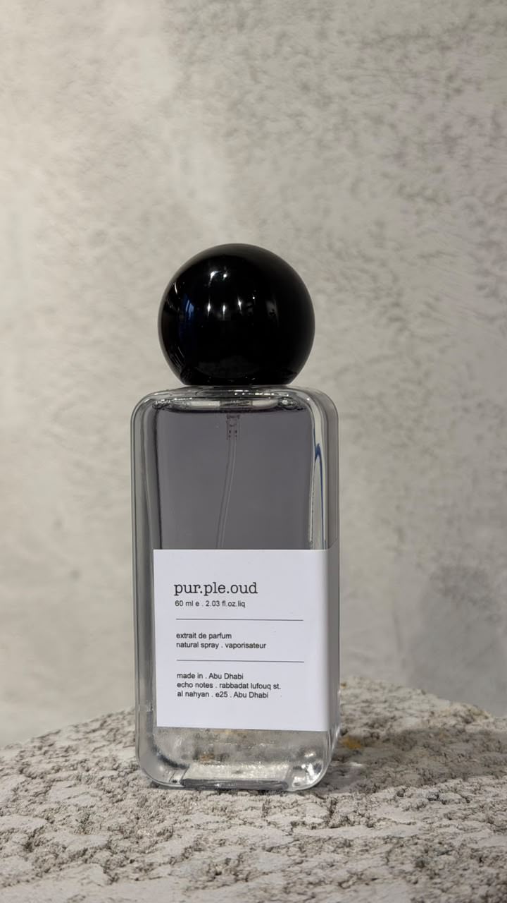 Purple Oud perfume bottle by Echo Notes Laboratory with oud, saffron, and orange notes